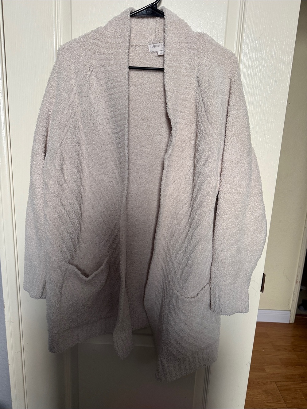 Barefoot Dreams Plush Open-Front Shawl Collar Cardigan - Light Beige